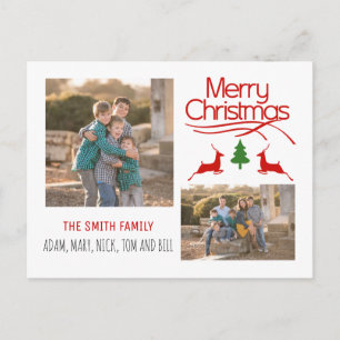 Merry Christmas typography, deer and tree photo Announcement Postcard