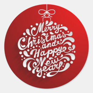 Merry Christmas Typography Design Round Sticker