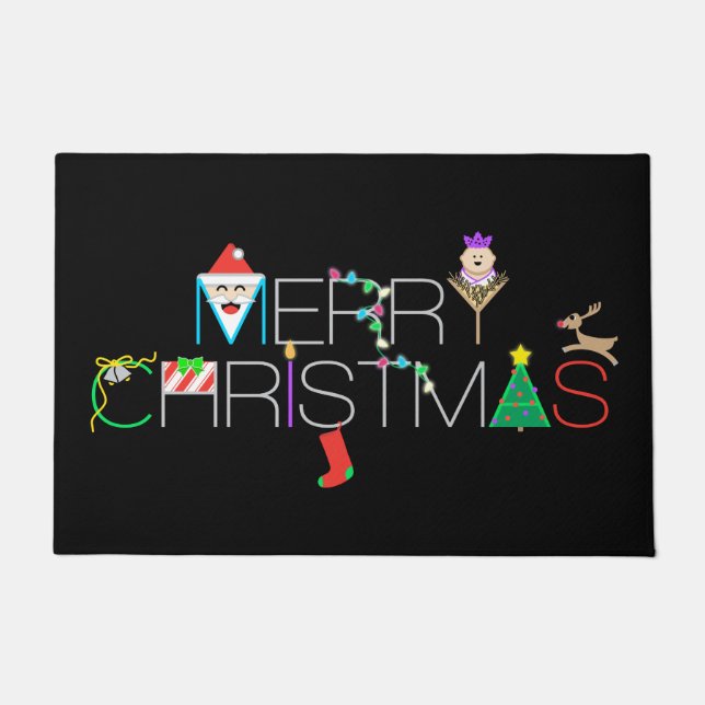 Merry Christmas Typography Doormat (Front)