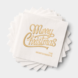 Merry Christmas Typography Foil Stamped Napkins