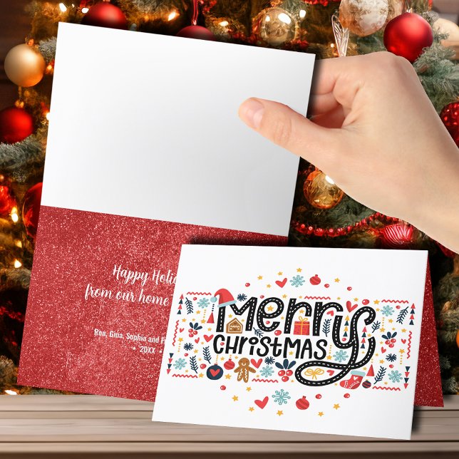 Merry Christmas Typography Folded Holiday Card (Creator Uploaded)