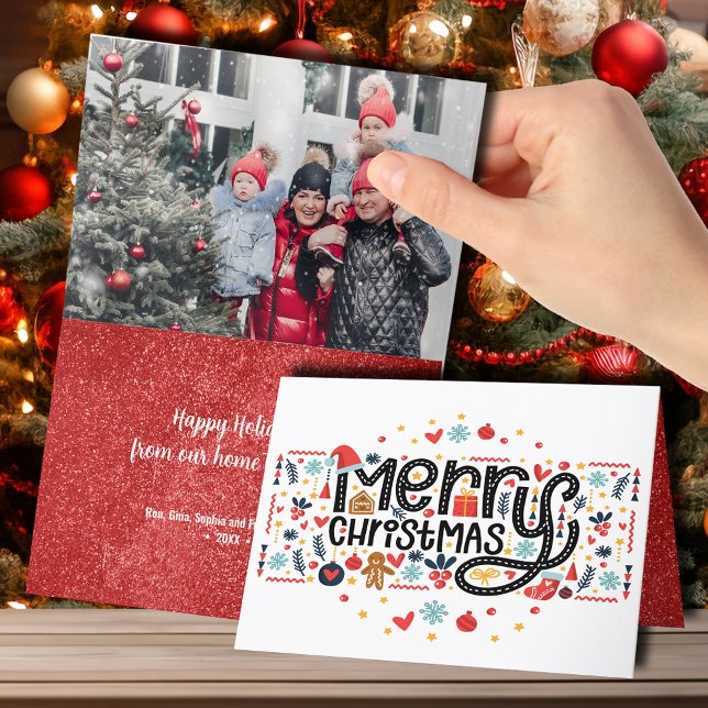 Merry Christmas Typography Folded Photo Holiday Card (Creator Uploaded)