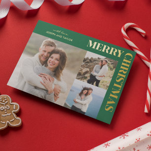 Merry Christmas Typography Gold on Green 3 Photos