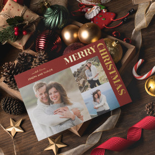 Merry Christmas Typography Gold on Red 3 Photos