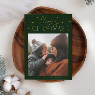 Merry Christmas Typography Green Photo Holiday Card