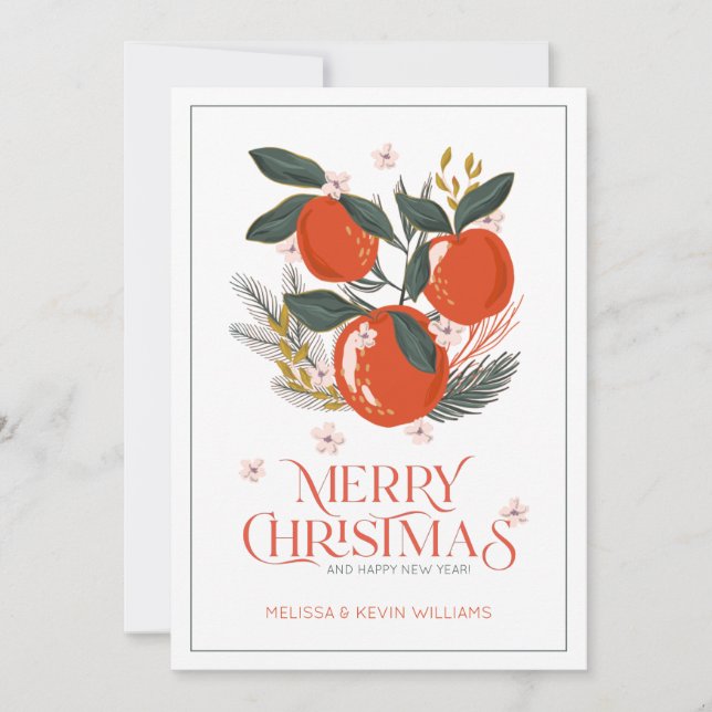 Merry Christmas typography Holiday fruit bouquet Card (Front)