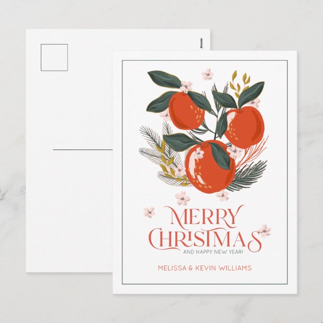 Merry Christmas typography Holiday fruit bouquet Postcard (Front/Back)