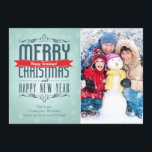 Merry Christmas Typography Holiday Photo Card<br><div class="desc">Modern Merry Christmas,  happy holidays & happy new year vintage typography set on a pretty blue ombre background with snowflakes</div>