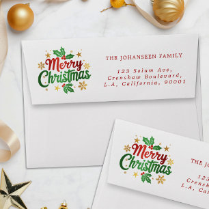 Merry Christmas Typography Holly Festive Family Envelope