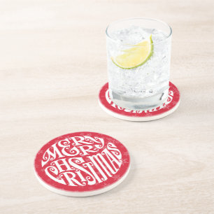 Merry Christmas Typography Joyful Greetings Coaster