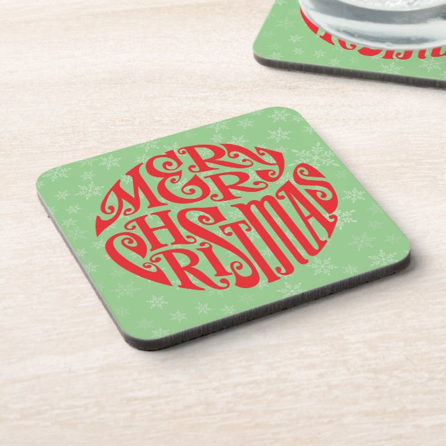 Merry Christmas Typography Joyful Greetings Coaster (Left Side)