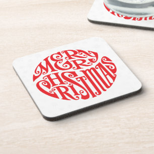 Merry Christmas Typography Joyful Greetings Coaster