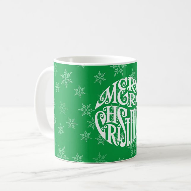 Merry Christmas Typography Joyful Greetings Coffee Mug (Front Left)