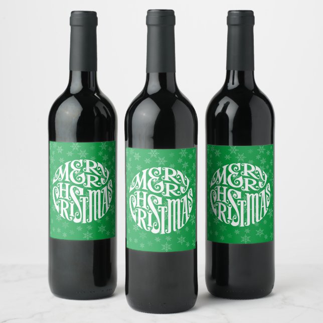Merry Christmas Typography Joyful Greetings Wine Label (Bottles)
