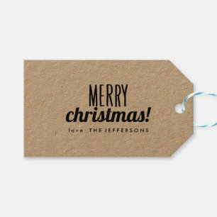 Merry Christmas Typography Kraft Gift Tags