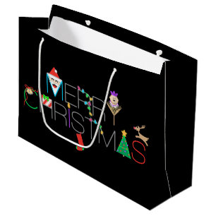 Merry Christmas Typography Large Gift Bag