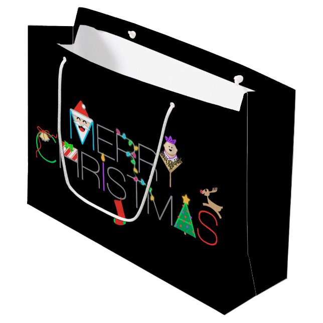 Merry Christmas Typography Large Gift Bag (Front Angled)