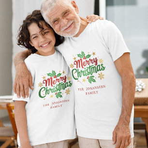 Merry Christmas Typography Modern Family Matching  T-Shirt