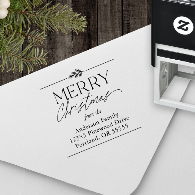 Merry Christmas Typography Name Return Address Self-inking Stamp (Creator Uploaded)