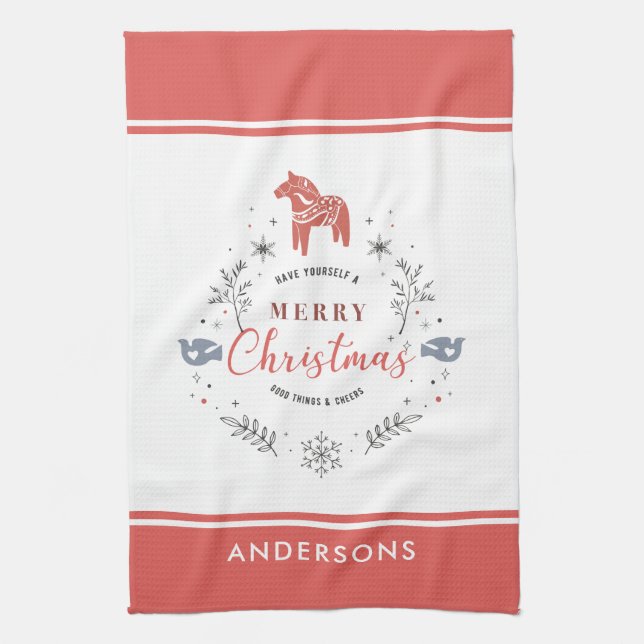 Merry Christmas Typography Ornament Tea Towel (Vertical)