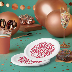 Merry Christmas Typography Paper Plate