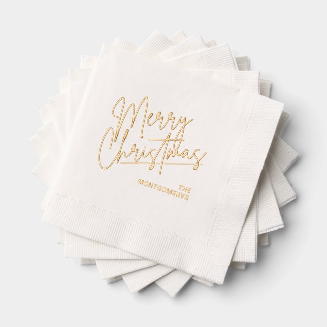 Merry Christmas Typography Party Foil Napkins (Insitu (Stacked))