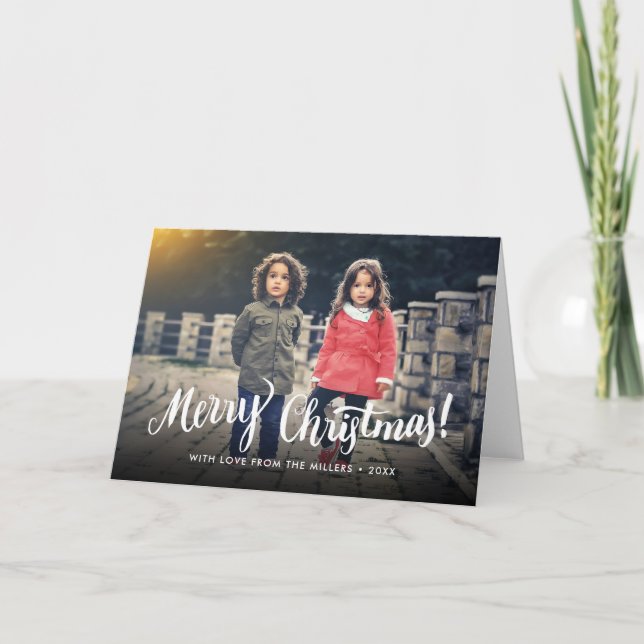 Merry Christmas Typography Personalised Photo Holiday Card (Front)