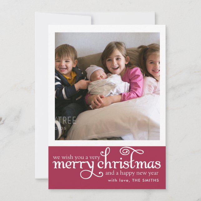 Merry Christmas Typography Photo Christmas Card (Front)
