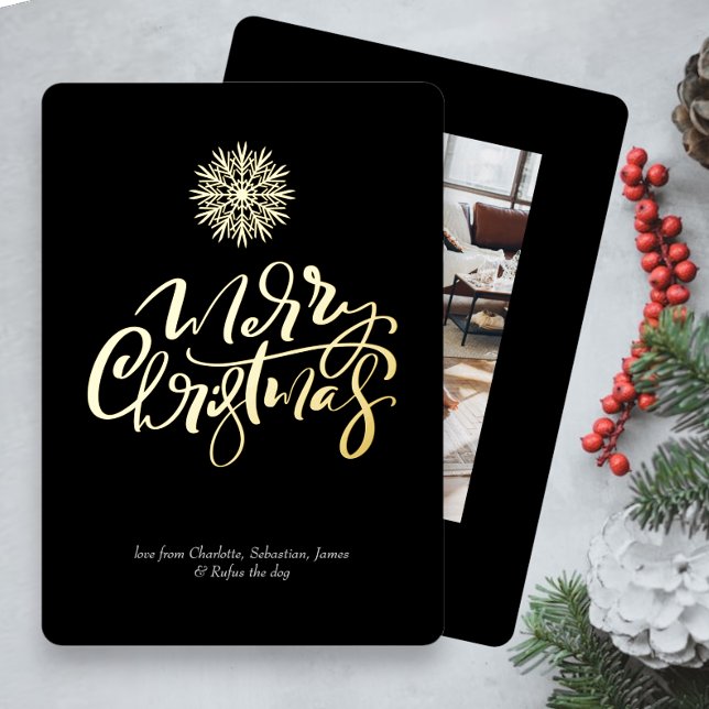 Merry Christmas Typography Photo Personalised (Real foil Christmas cards with stunning typography, add your own photo and text, cards from Ricaso)