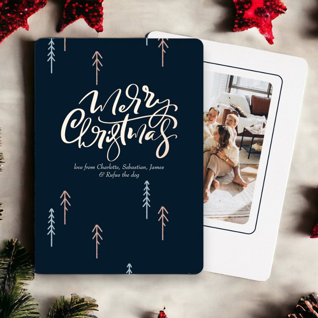 Merry Christmas Typography Photo Personalised (Merry Christmas real foil typography with Christmas tree detail, holiday cards from Ricaso)