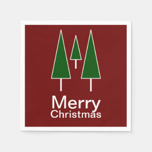 Merry Christmas Typography Pine Trees Napkin