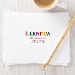 Merry Christmas Typography Rainbow Label