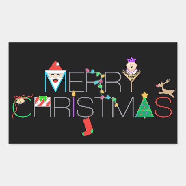 Merry Christmas Typography Rectangular Sticker (Front)