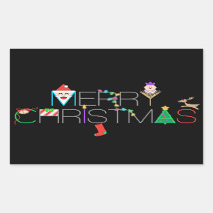 Merry Christmas Typography Rectangular Sticker