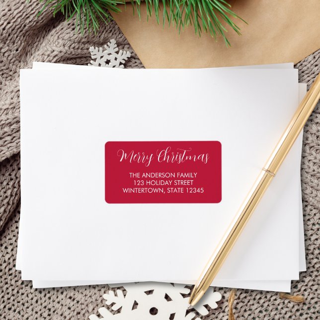 Merry Christmas Typography Red Return Address Label (Creator Uploaded)