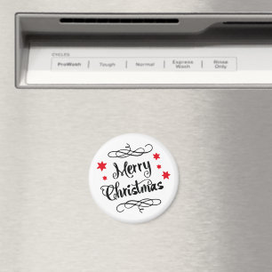 Merry Christmas Typography Red White Magnet