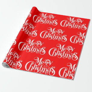 Merry Christmas Typography Red & White Pattern Wrapping Paper