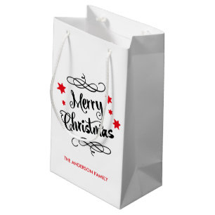 Merry Christmas Typography Red White Small Gift Bag