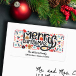 Merry Christmas Typography Return Address Label<br><div class="desc">Merry Christmas in a fun font is surrounded by cute holiday items on these whimsical return address labels. MATCHING items in our collection.</div>