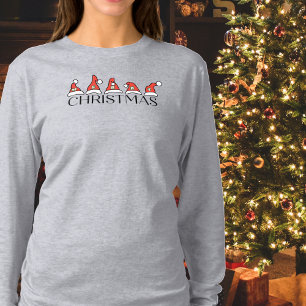 Merry Christmas Typography, Santa Hats, Simple T-Shirt
