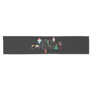 Merry Christmas Typography Short Table Runner