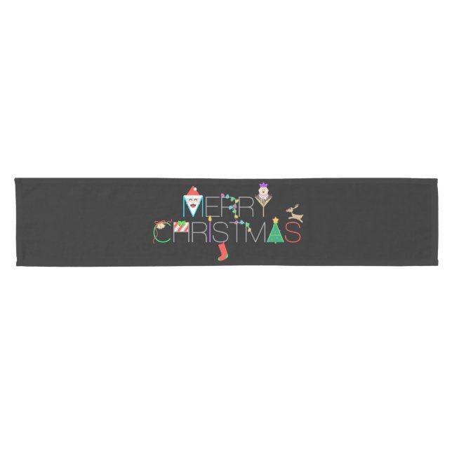 Merry Christmas Typography Short Table Runner (Horizontal)