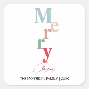 Merry Christmas typography simple light colour Square Sticker