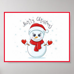Merry Christmas Typography Snowman Holiday Poster