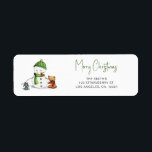 Merry Christmas Typography Snowman Return Address<br><div class="desc">Simple and cute Merry Christmas return address label with an illustration of a cute snowman and some animals. Perfect complement for your Christmas stationery. Illustrated and designed by Patricia Alvarez.</div>