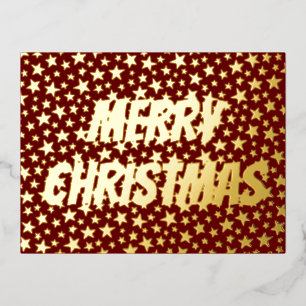 Merry Christmas typography Stars burgundy elegant  Foil Holiday Postcard
