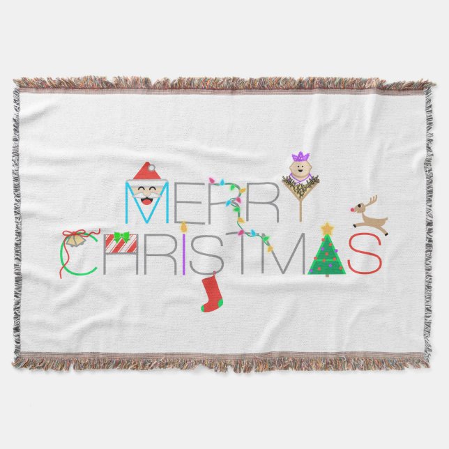 Merry Christmas Typography Throw Blanket (Front)