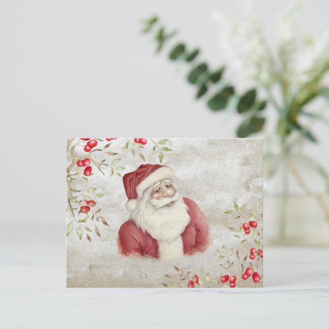 “Merry Christmas” Typography Watercolor Santa Postcard (Standing Front)