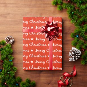 Merry Christmas Typography White Red Pattern Wrapping Paper