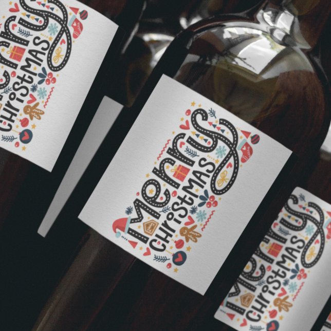 Merry Christmas Typography Wine Label (Creator Uploaded)